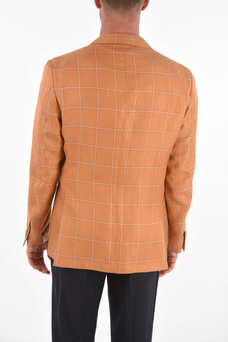 Flax Silk 3-button RESORT Blazer with Windowpane Pattern