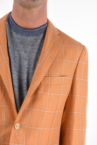 Flax Silk 3-button RESORT Blazer with Windowpane Pattern