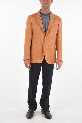 Flax Silk 3-button RESORT Blazer with Windowpane Pattern
