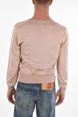 Silk V-neck Sweater with Ribbed Hems