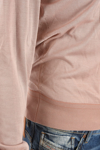 Silk V-neck Sweater with Ribbed Hems