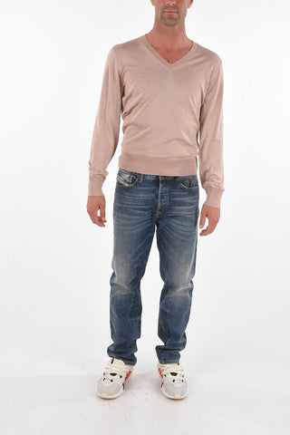 Silk V-neck Sweater with Ribbed Hems