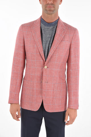 CC COLLECTION windowpane check flax and cotton REWARD 2-button blazer