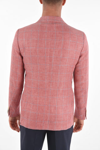 CC COLLECTION windowpane check flax and cotton REWARD 2-button blazer