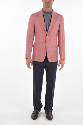 CC COLLECTION windowpane check flax and cotton REWARD 2-button blazer