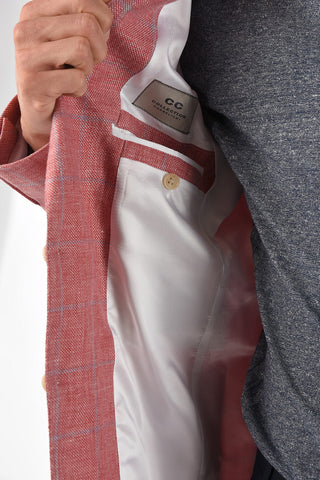 CC COLLECTION windowpane check flax and cotton REWARD 2-button blazer