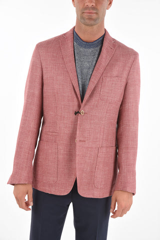 ID Linen Blend IDENTITY Blazer with Notch Lapel and Patch Pockets