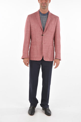 ID Linen Blend IDENTITY Blazer with Notch Lapel and Patch Pockets