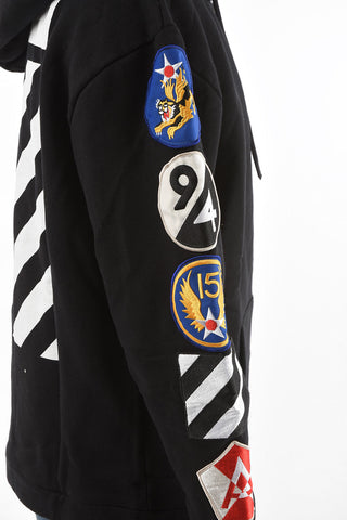 Embroidered Patch Front Zipped Cotton Hoodie