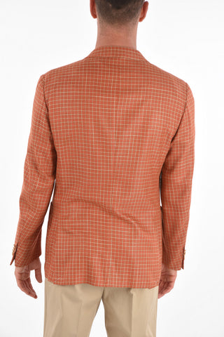 Silk Virgin Wool 3-button RESORT Blazer with Tattersall Pattern