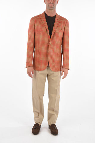Silk Virgin Wool 3-button RESORT Blazer with Tattersall Pattern