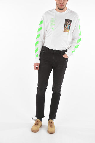 Jeans Skinny con Stampa Logo 16cm