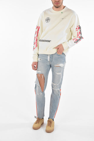 Crewneck DIAG STENCIL Sweatshirt with IMPRESSIONISM Lettering Print
