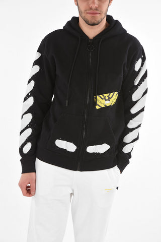 Printed DIAG SPARY Hooded Sweatshirt with Zip Fastening