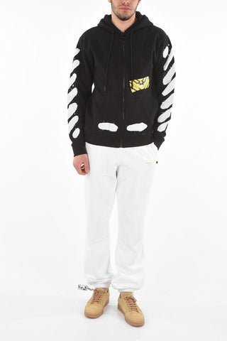 Printed DIAG SPARY Hooded Sweatshirt with Zip Fastening