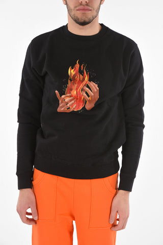 Crewneck DIAG FIRE Sweatshirt with Fire Print