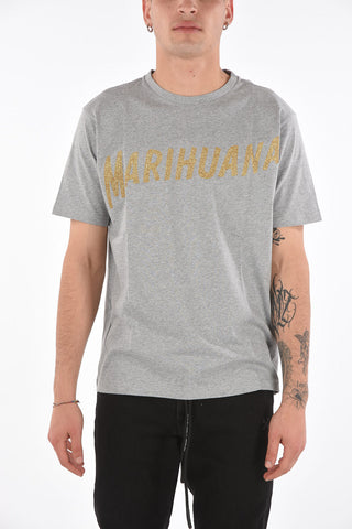 T-shirt MARIHUANA with Glittery Lettering Print