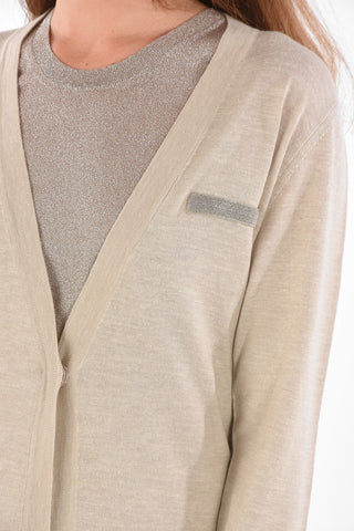One-button Cardigan with Rhinestoned Detail
