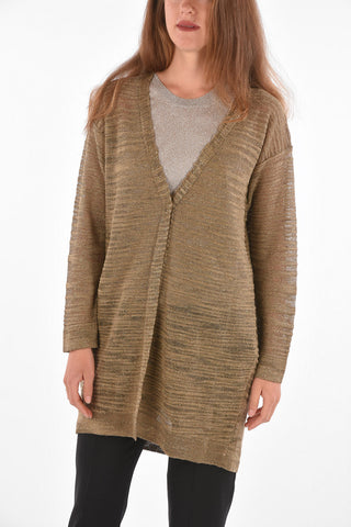 Cardigan 1 Bottone in Misto Lino e Lurex