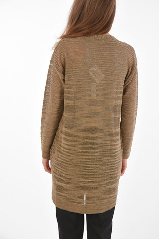 Cardigan 1 Bottone in Misto Lino e Lurex