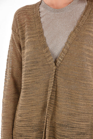 Cardigan 1 Bottone in Misto Lino e Lurex