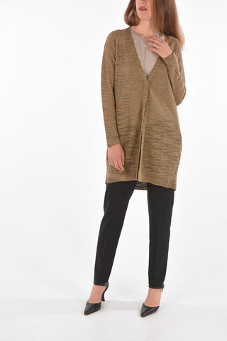 Cardigan 1 Bottone in Misto Lino e Lurex