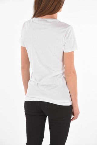 Crew Neck Strass Logo Cotton T-Shirt