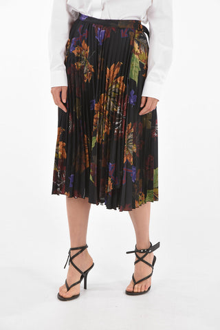 Pleated LEAVES Midi Skirt with Adjustable Fastening