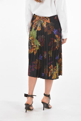 Pleated LEAVES Midi Skirt with Adjustable Fastening