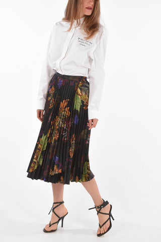 Pleated LEAVES Midi Skirt with Adjustable Fastening