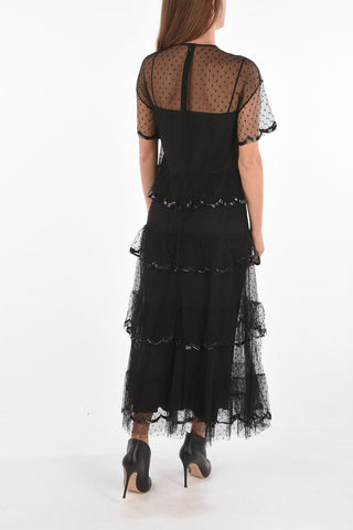 Tulle Maxi Dress with Scalloped Hem