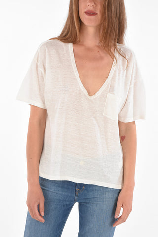 Linen t-shirt with v neck and pocket