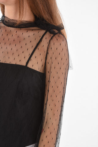 Mesh Long-sleeve Top with Tie neck
