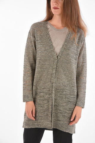 Cardigan 1 Bottone in Misto Lino e Lurex