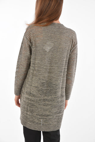 Cardigan 1 Bottone in Misto Lino e Lurex