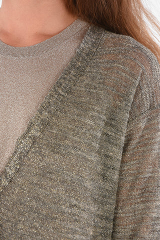 Cardigan 1 Bottone in Misto Lino e Lurex