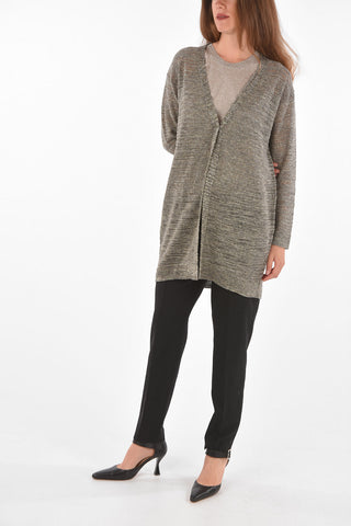 Cardigan 1 Bottone in Misto Lino e Lurex