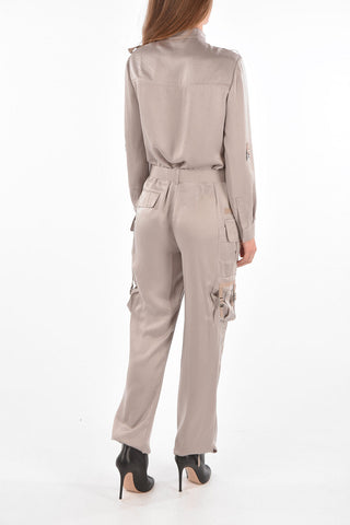 Satin Cargo Jumpsuit with Ruffle Detail