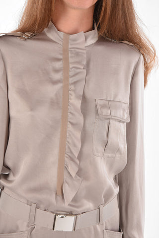 Satin Cargo Jumpsuit with Ruffle Detail