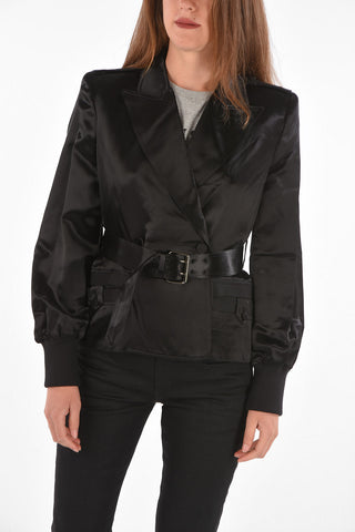 Blazer Doppiopetto in Satin con Polsini Elastici