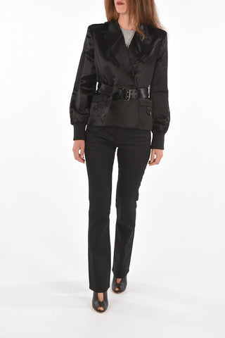 Blazer Doppiopetto in Satin con Polsini Elastici