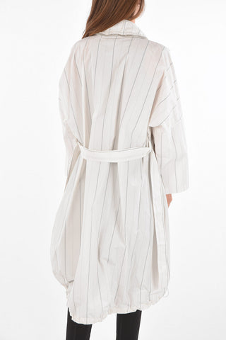 Double-breasted Pencil Patterned Trench with Rhinestoned Detail