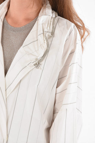 Double-breasted Pencil Patterned Trench with Rhinestoned Detail