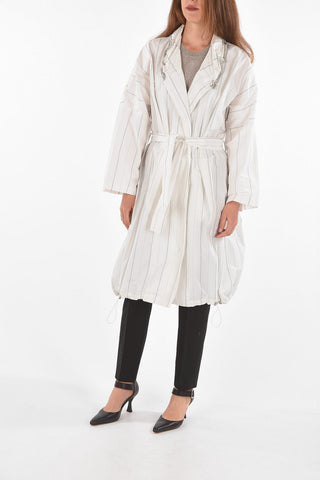 Double-breasted Pencil Patterned Trench with Rhinestoned Detail