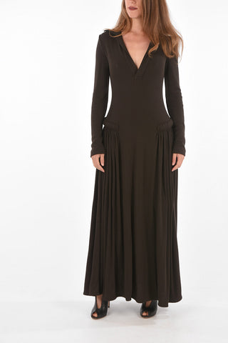 V Neck Padded Detail Long Dress