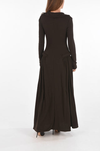 V Neck Padded Detail Long Dress