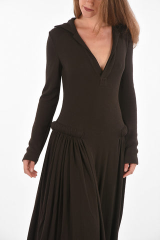 V Neck Padded Detail Long Dress