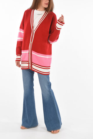 maxi cardigan DIXIE COLLEGE scollo a v jacquard con bottoni dorati 