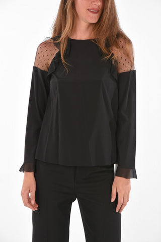 Silk Cold Shoulder Blouse with Ruffles