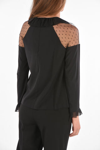 Silk Cold Shoulder Blouse with Ruffles